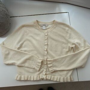 Caroline Constas Cream Ruffle-Trim Button Cardigan